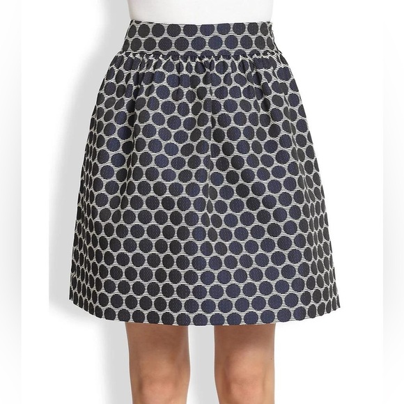 Kate Spade New York A line Skirt Navy Blue Winter Seaside Polka Dot Womens 12 - Picture 2 of 6